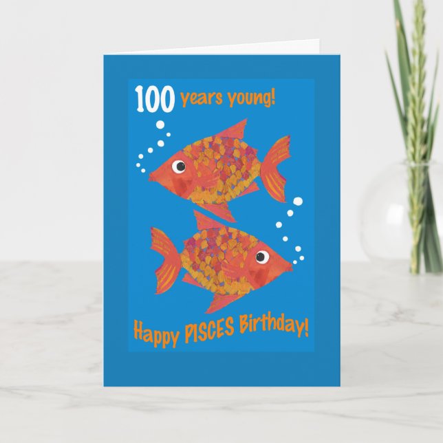 Fun Goldfish Pisces 100. Geburtstagskarte Karte (Vorderseite)
