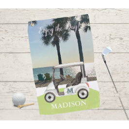 Fun Golf Cart Beach Monogram Name Golfhandtuch