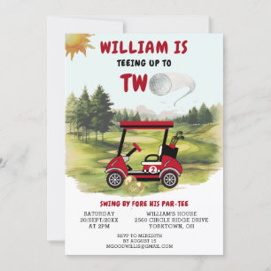Fun Golf Red Cart Boy 2. Geburtstag Par-T-Shirt Einladung