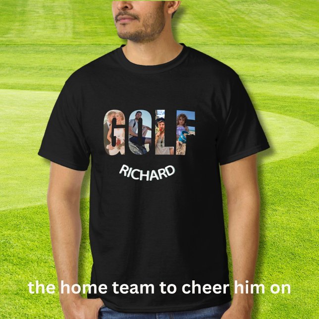 Fun Golf Vier Fotos Name T-Shirt (Von Creator hochgeladen)