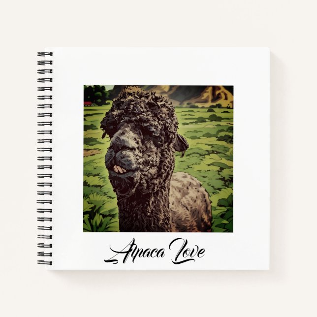 Fun Goofy Black Alpaca Farm Animal White Journal Notizbuch (Vorderseite)
