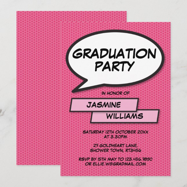 Fun Graduation Party Class of 2022 Girly Pink Einladung (Vorne/Hinten)