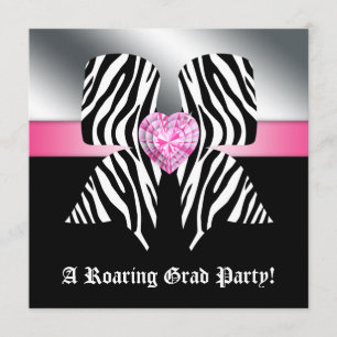 Fun Graduation Party laden Zebra Bow Pink ein Einladung