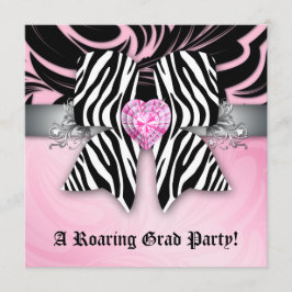 Fun Graduation Party lädt Zebra Bow Pink Silver ei Einladung