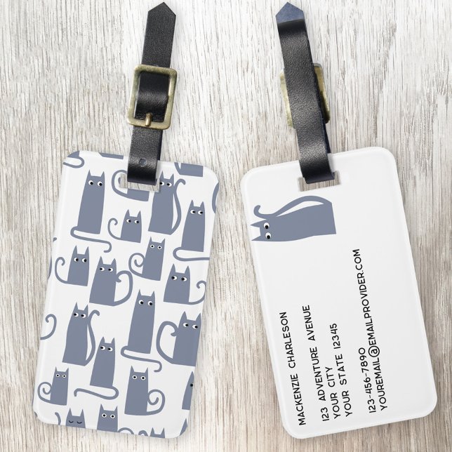 Fun Gray Cat Gepäckanhänger (Fun little gray cat pattern personalized luggage tag for animal lovers)