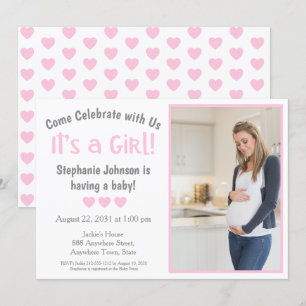Fun Gray Pink Heart Foto The Girl Baby Shooter Einladung
