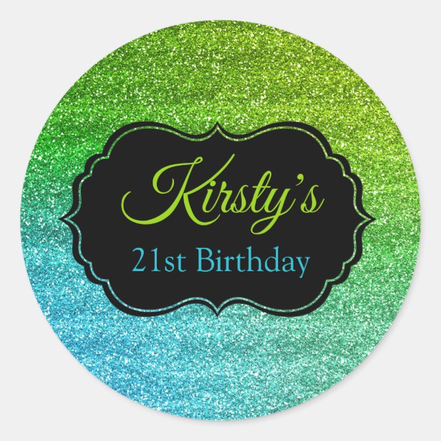 Fun Green Blue Glitzer Sparkle Geburtstag Runder Aufkleber (Vorderseite)
