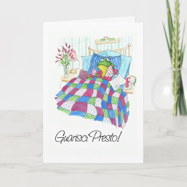 Fun Green Frog bald wieder gut Italienisch Gruß Karte (Vorderseite)