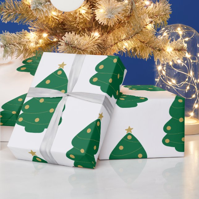 Fun Green & Gold dekoriert Weihnachtsbaum Geschenkpapier (Feiertage)