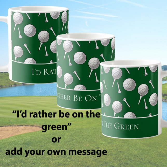 Fun Green Golf Balls and Tees Custom Message Kaffeetasse (Von Creator hochgeladen)