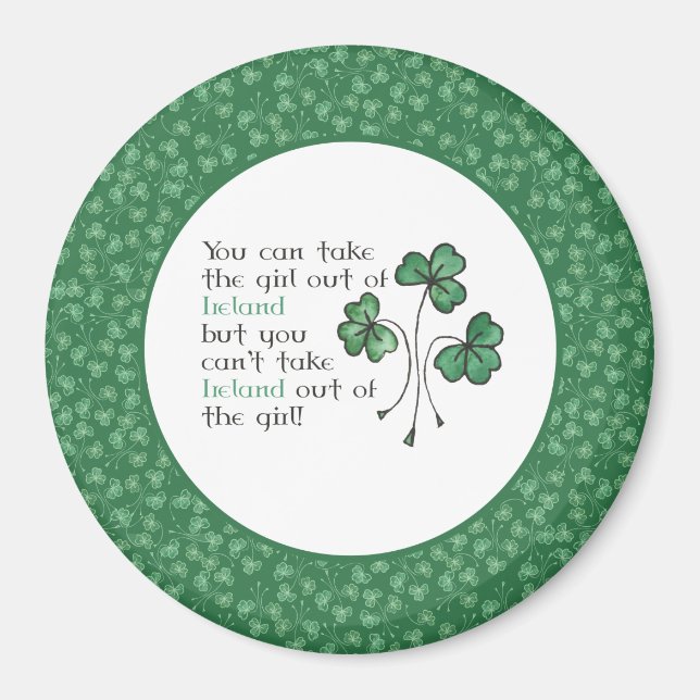 Fun Green Kleeblatts Irish Girl Large Round Magnet (Vorne)