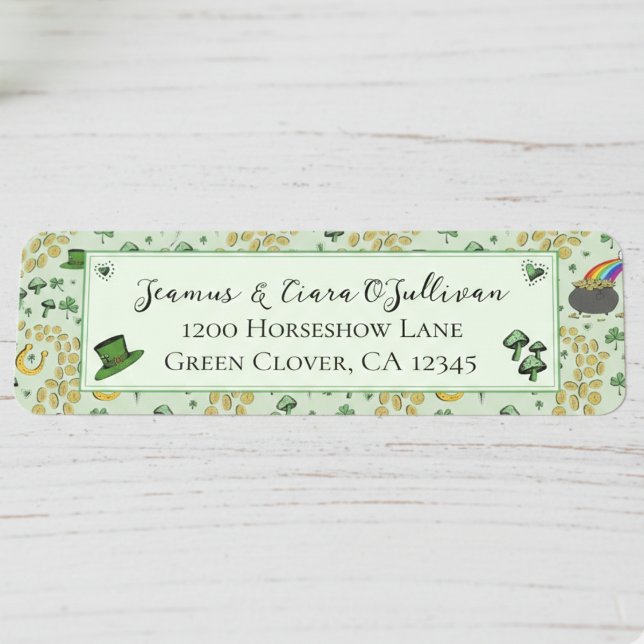 Fun Green St Patricks Day Irish Segen (Irish Return Address Labels for St Patricks Day. Green Shamrock Four Leaf Clover, Good Luck Pattern)