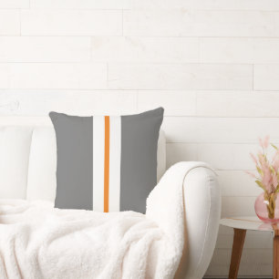 Fun Grey Slim Bright Orange White Racing Streifen Kissen