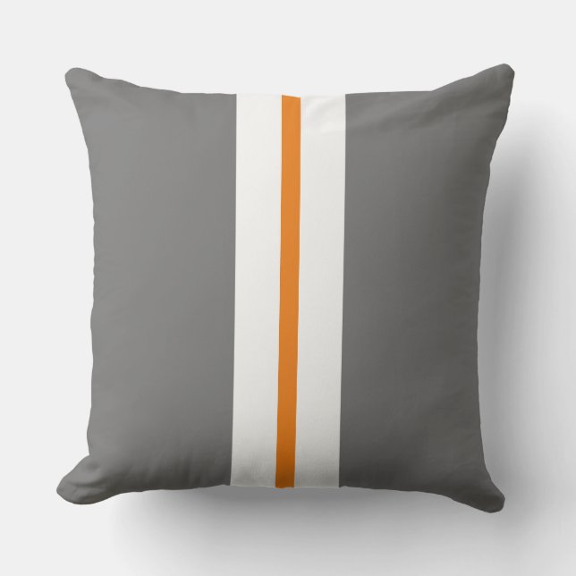 Fun Grey Slim Bright Orange White Racing Streifen Kissen (Vorderseite)