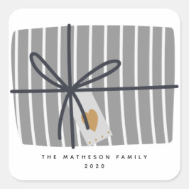Fun Grey Strip Wrapped Gift Design Holiday Quadratischer Aufkleber