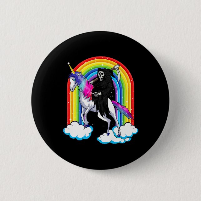 Fun Grim Sensenmann reiten ein Einhorn Tod Unicorn Button (Vorderseite)
