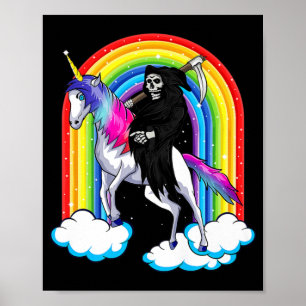 Fun Grim Sensenmann reiten ein Einhorn Tod Unicorn Poster