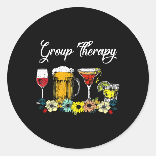 Fun Group Therapie Floral Drink Brille Mental Heal Runder Aufkleber (Vorderseite)