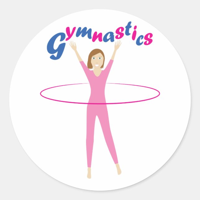 Fun Gymnastics Text mit Pink Hula Hoopgirl Runder Aufkleber (Vorderseite)