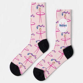 Fun Gymnastics text Pink hula hoop girl Monogram Socken