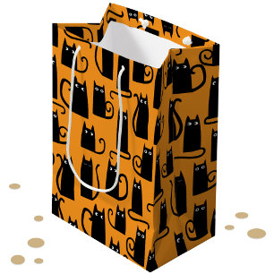 Fun Halloween Black Cat Orange Mittlere Geschenktüte