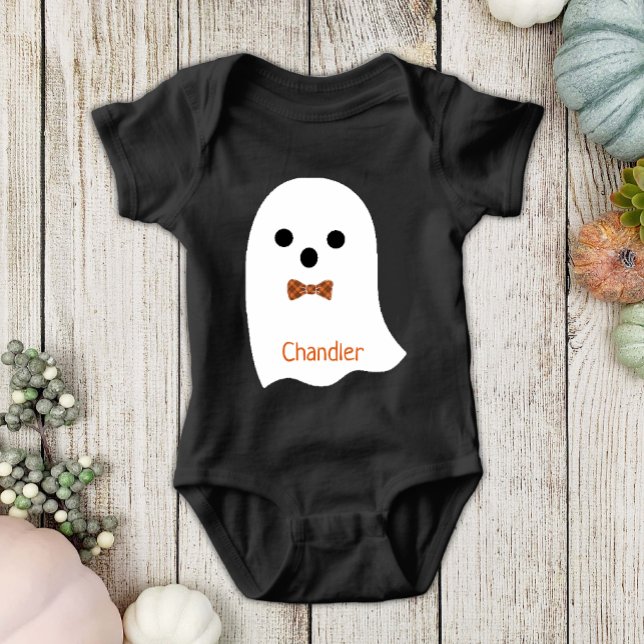Fun Halloween Boy Ghost Kariert Bow Baby Name Strampler (Von Creator hochgeladen)