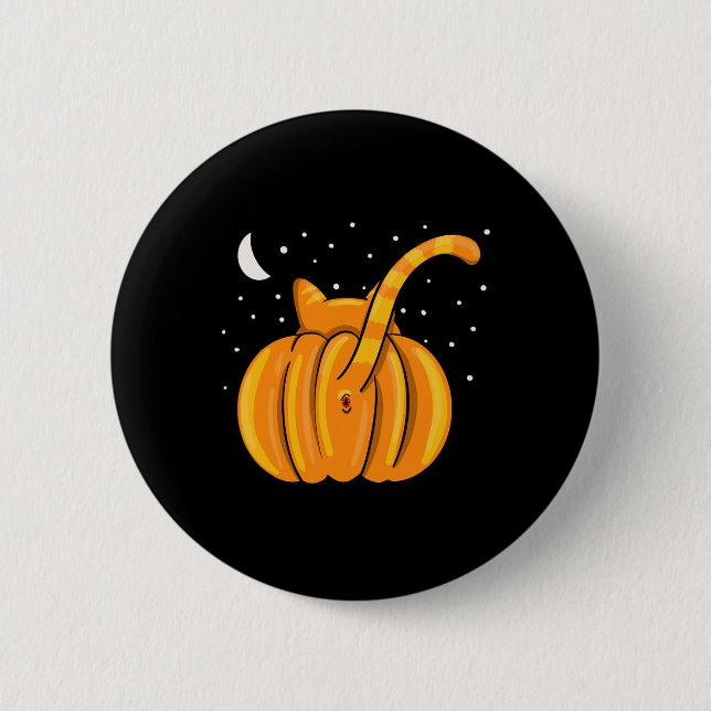 Fun Halloween Cat Hintern Pumpkin Orange Tab Button (Vorderseite)