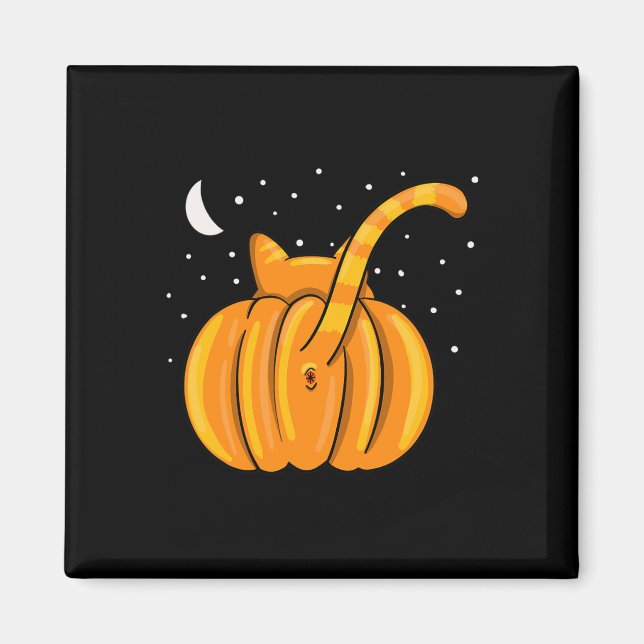 Fun Halloween Cat Hintern Pumpkin Orange Tab Magnet (Vorne)