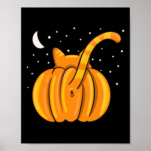 Fun Halloween Cat Hintern Pumpkin Orange Tab Poster (Vorne)