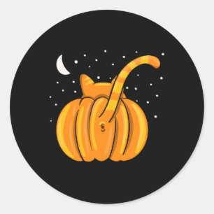Fun Halloween Cat Hintern Pumpkin Orange Tab Runder Aufkleber