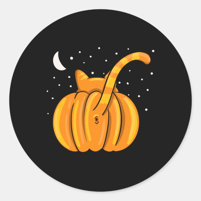 Fun Halloween Cat Hintern Pumpkin Orange Tab Runder Aufkleber (Vorderseite)