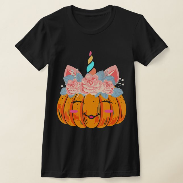 Fun Halloween Erntedank Niedlich Unicorn Pumpkin C T-Shirt (Ablage )
