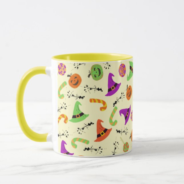 Fun Halloween Gemustert Gelbe Hintergrund Tasse (Links)