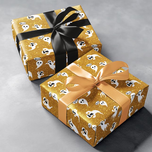 Fun Halloween Gold Glitzer Ghosts Geschenkpapier (Von Creator hochgeladen)