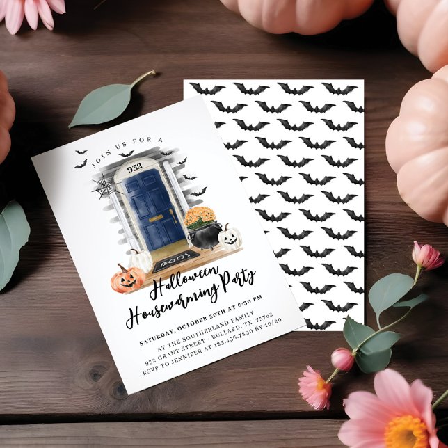 Fun Halloween Housewarming Party Navy Front Door Ankündigung (Fun Halloween Housewarming Party Navy Front Door Announcement)