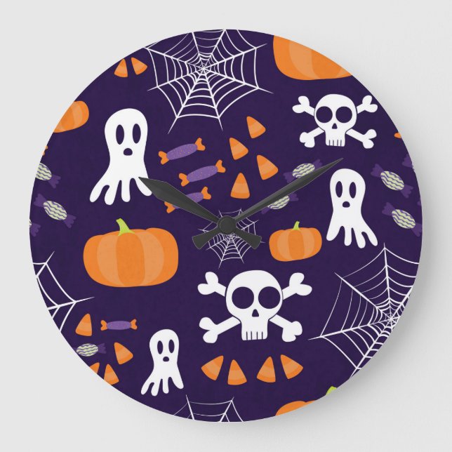 Fun Halloween Pattern Große Wanduhr (Vorderseite)