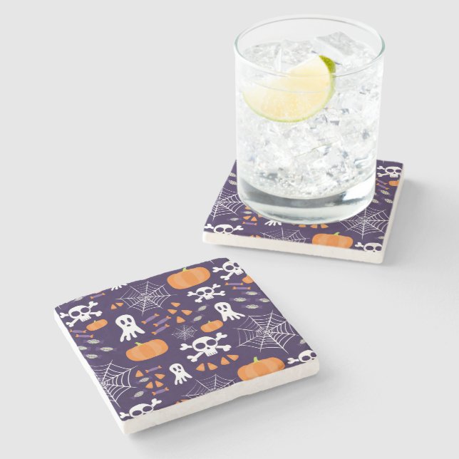 Fun Halloween Pattern Steinuntersetzer (Seitenansicht)