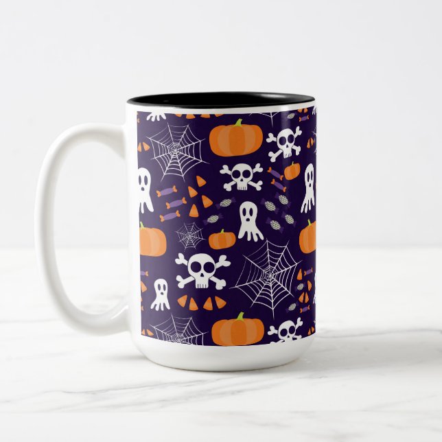 Fun Halloween Pattern Zweifarbige Tasse (Links)