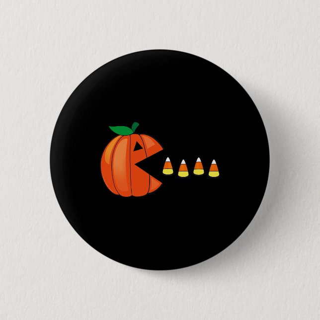 Fun Halloween Pumpkin Eating Candy Corn Button (Vorderseite)
