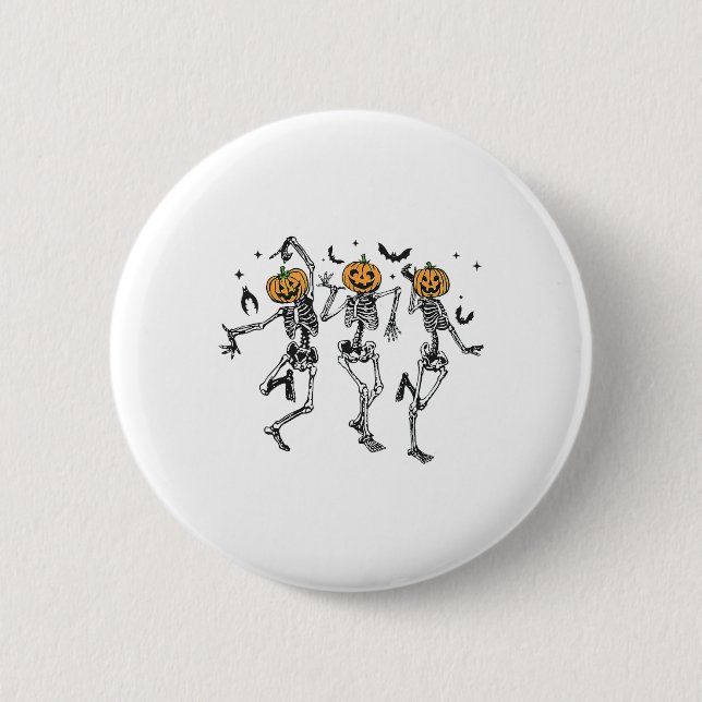 Fun Halloween Pumpkin tanzen Skeleton Kostüm Wom Button (Vorderseite)