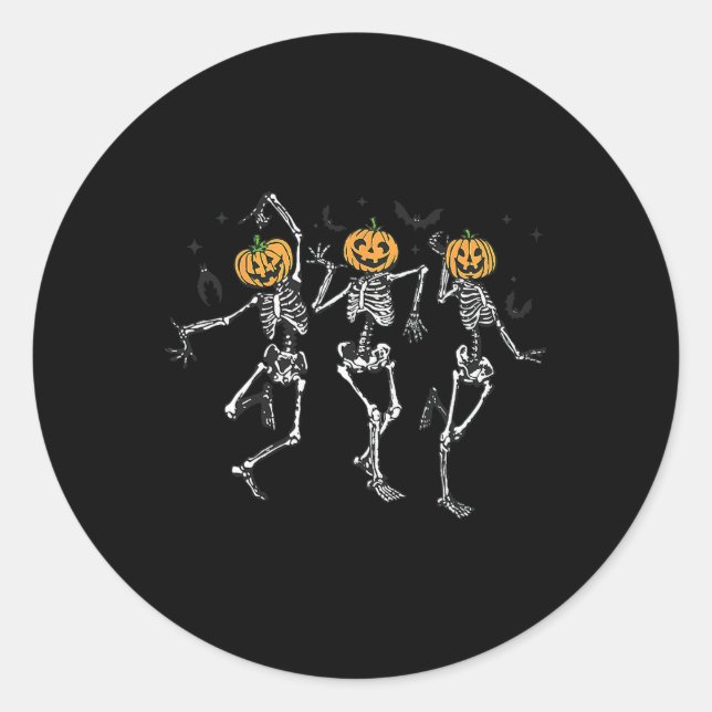Fun Halloween Pumpkin tanzen Skeleton Kostüm Wom Runder Aufkleber (Vorderseite)