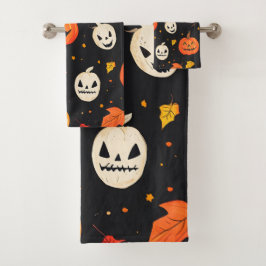 Fun Halloween Pumpkin und Blätter drucken Badhandtuch Set