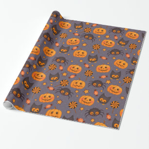 Fun Halloween Pumpkins Muster Lila Hintergrund Geschenkpapier