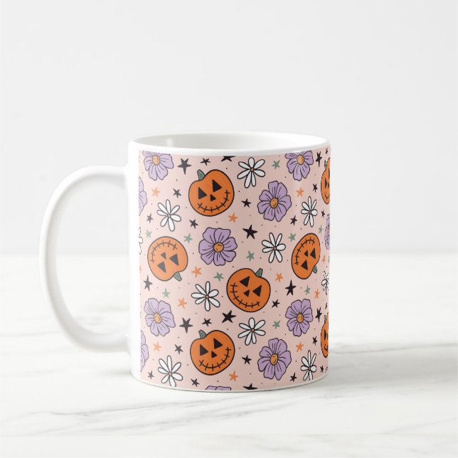 Fun Halloween Pumpkins und Blume Muster Kaffeetasse (Links)