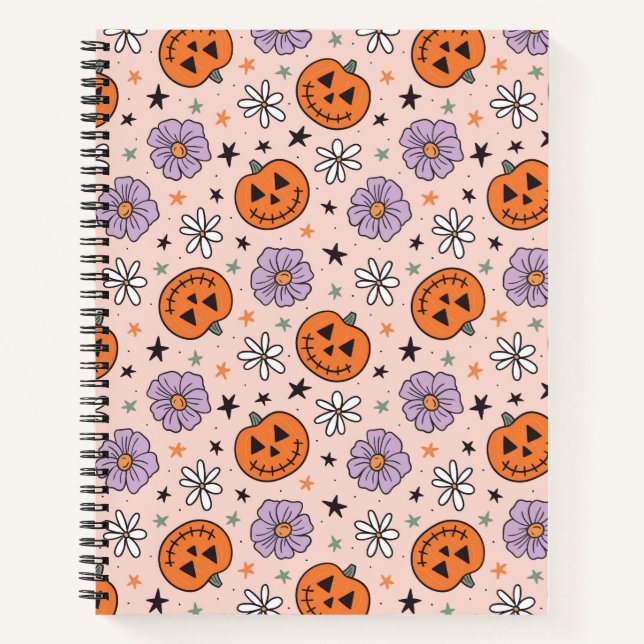 Fun Halloween Pumpkins und Blume Muster Notizbuch (Vorderseite)