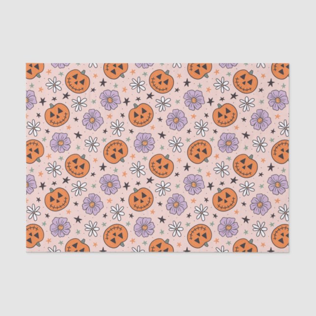 Fun Halloween Pumpkins und Blume Muster Seidenpapier (Vorderseite)