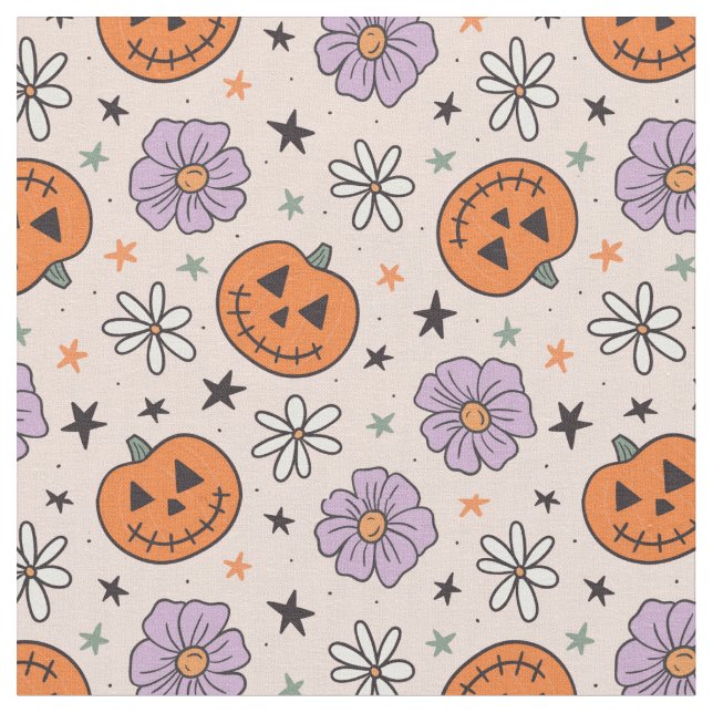 Fun Halloween Pumpkins und Blume Muster Stoff (Nahaufnahme)