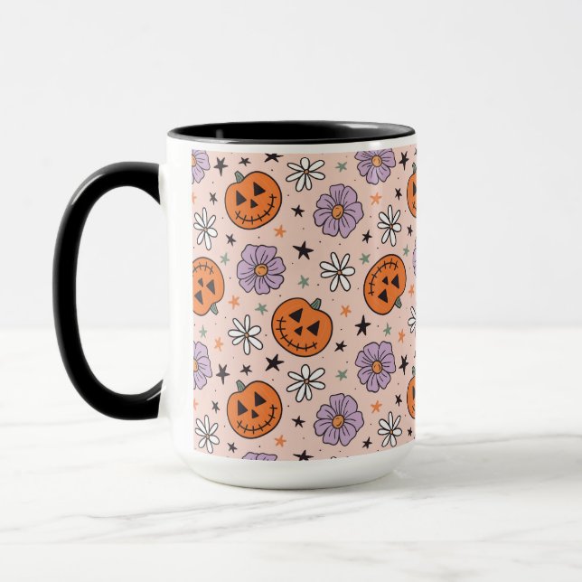 Fun Halloween Pumpkins und Blume Muster Tasse (Links)