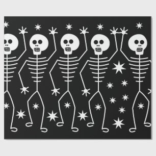 FUN HALLOWEEN SKELETONS Wrapping Paper with STARS Geschenkpapier