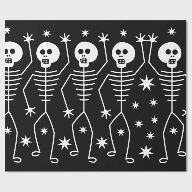 FUN HALLOWEEN SKELETONS Wrapping Paper with STARS Geschenkpapier (Flach)